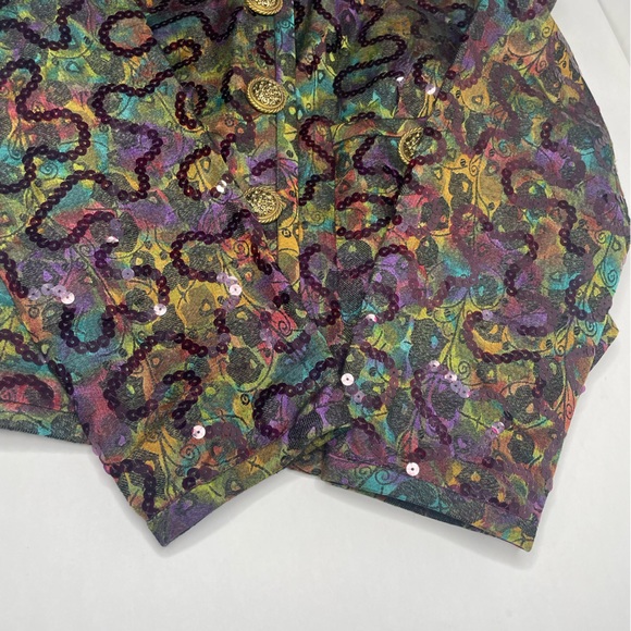 Lian Carlo Neiman Marcus Multicolor Sequin Fabric Detail Short Button Up Jacket - Picture 6 of 11